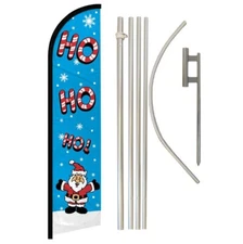 HoHoHo! Windless Full Curve Advertising Banner Flag & Pole Kit (Blue)