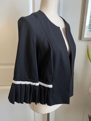 Joseph Ribkoff Blazer 8 Black Crop Pleated Open Front Bolero Jacket 3/4 Sleeve - Picture 4 of 10