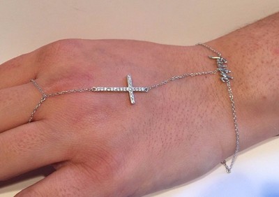 925 STERLING SILVER LADIES CROSS & WORD FAITH BRACELET RING W/.75 CT ACCENTS