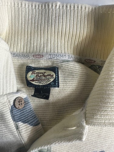 Tommy Bahama Mens Polo Shirt Tropical Palm Leaf Ribbed Collar Large Cream White - Picture 6 of 6