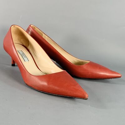PRADA Size Red Leather Kitten Heel Pointed Toe Pumps