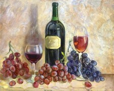 Ceramic Tile Mural Kitchen Backsplash - Wine and Grapes - Chef Cooking Artwork
