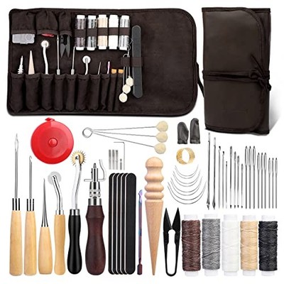 NAMOON 55-teiliges Leder Nähset Lederbearbeitungswerkzeuge Set DIY Bastelwerkzeuge mit