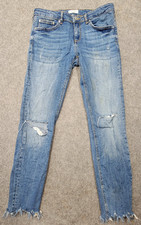 Zara Women Blue Denim Jeans Size 6 Distressed Ripped has flaw