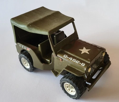 Vintage L 11" pressed steel tinplate Tonka army/military Jeep toy model #G-452-8
