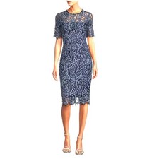 Eliza J Floral Lace Overlay Sheath Cocktail Dress | Sz 2, Denim Blue NWT $168