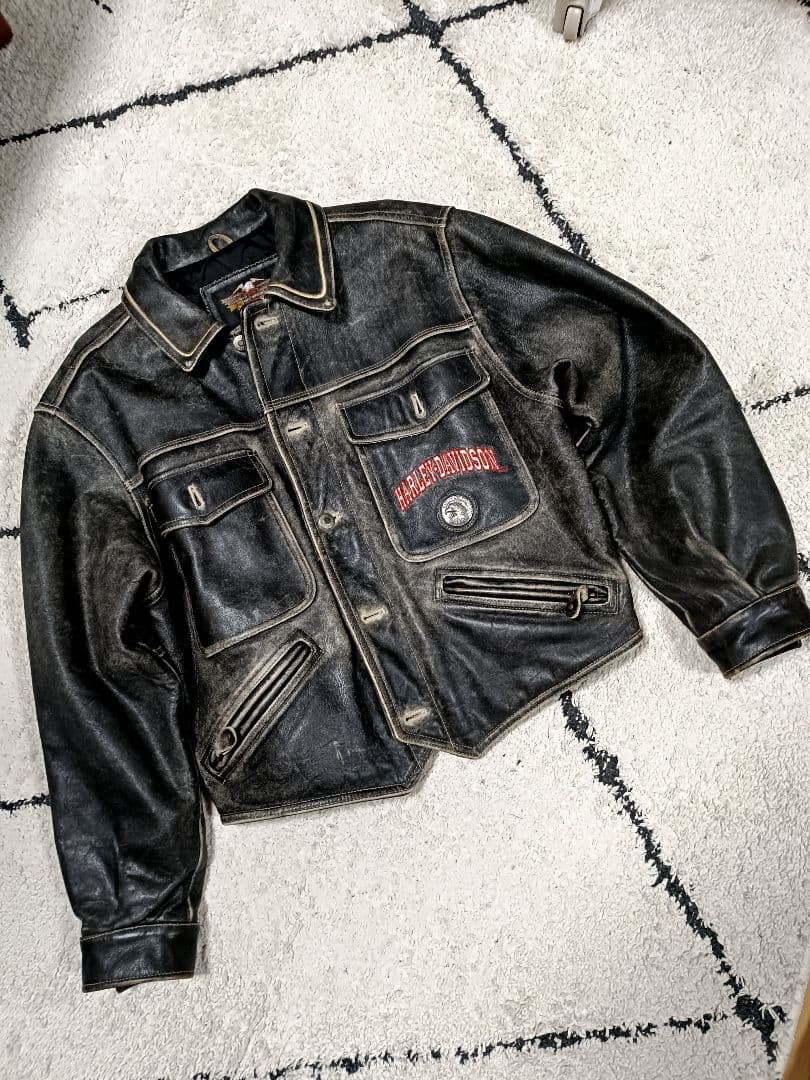 Harley-Davidson Leather Jacket M Black Vintage Rare Motorcycle Biker Coat image 2