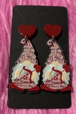 Women  s Festive Gnome Shaped Acrylic Earrings. Valentines, Lovers, Light Weight.