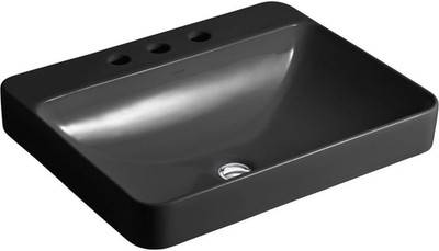 Sleek Vox Black Rectangle Above-Counter Bathroom Sink with Faucet Holes