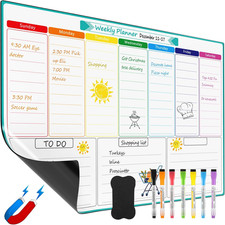 Weekly Dry Erase Board for Fridge, Magnetic Calendar Whiteboard Planner for Refr
