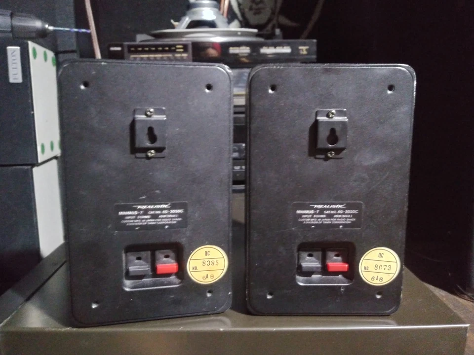Tested & Working Set of 2 Realistic Minimus 7 Black Bookshelf Speakers 40w 8Ohm Foto 3 de 4