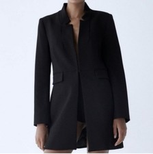 Zara Inverted Lapel Long Black Blazer Women s Sz M