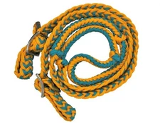 Showman Teal & Orange Braided Nylon Barrel Reins w/ Easy Grip Knots
