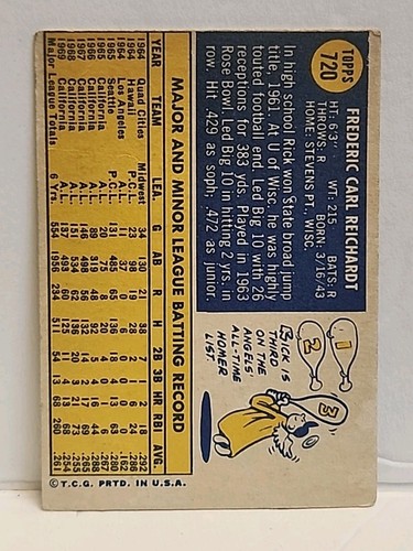 1970 Topps #720 RICH REICHARDT - Picture 2 of 2