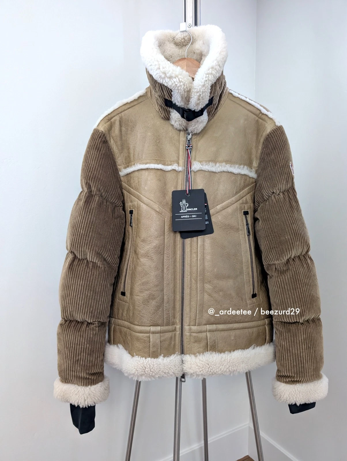 Moncler — *NEW* MONCLER GRENOBLE ARGENS SHEARLING LEATHER DOWN JACKET $8000+ (STONE, 3)