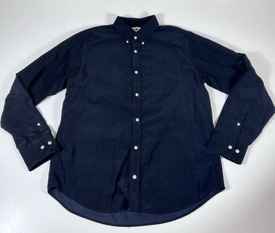 NN07 No Nationality Men s Corduroy  Long Sleeve Button Down Navy Blue- XL