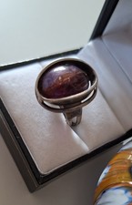 Silber Ring, 835 , grössenverstellbar, mit lila Stein, wohl Amethyst, Vintage