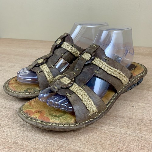 Born Damen-Sandalen 9 M braun Leder geflochten Sackleinen Slipper offene Zehenpartie bequem Boho - Bild 3 von 14