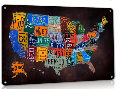 Vintage Route 66 Metal Sign: USA Map License Plate Design - 8x12 Inch Wall Decor