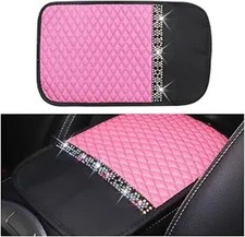 Leather Car Armrest Seat Box Cover, Console Armrest Cover with Cry Color: Pink