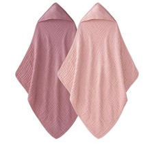 Hooded Baby Towels for Newborn - 2 Pack, 100 Muslin Cotton, Large 32x32 Inches