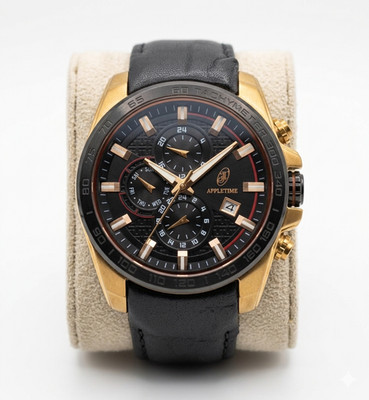 Appletime Men's Chronograph Watch - Gold & Black Case - Date Display - Leath