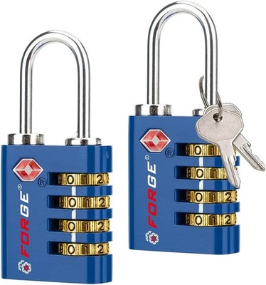 Forge Dual-Opening: Key or Combination Access Lock, TSA Approved 2 Pk, Blue 