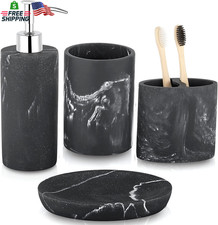 ZCCZ Bathroom Accessories Set, 4-Piece Marble Pattern with Soap Dispenser, Tooth