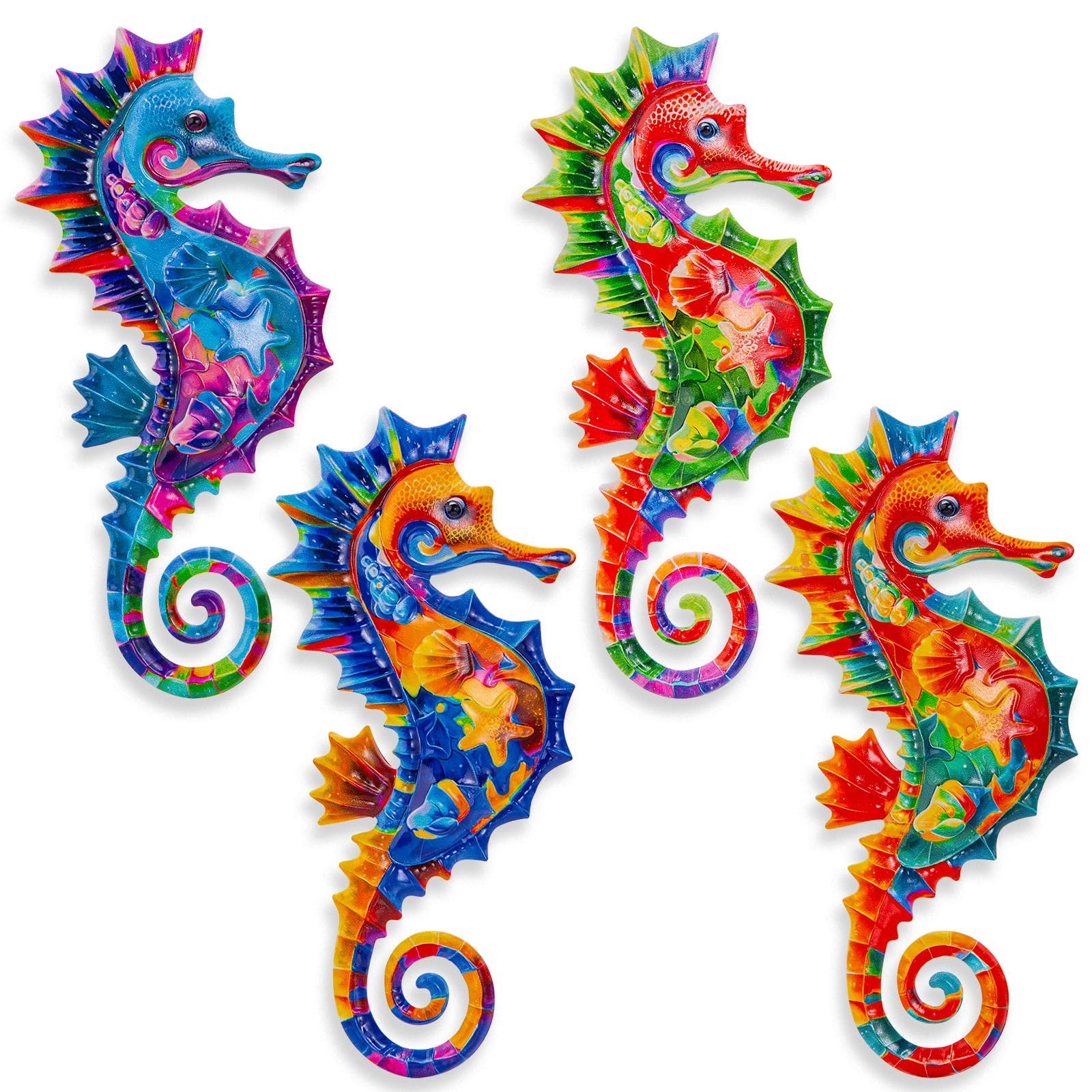 Metal Seahorse Wall Decor, 11'' x 5'' Coastal Seahorse Wall Art for Beach Oce...