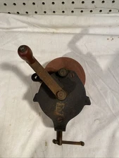 Vintage Hand Crank Bench Grinder Sharpener with Hand Tightening Clamp
