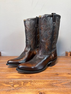 NOS Vintage Acme Brown Leather Inlay Heritage Cowboy Western Boots Size 8D USA
