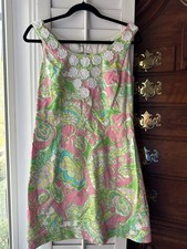 Pink Green Blue Paisley Shift Dress Sleeveless Lined Cutout Scoop Neck Zip 4