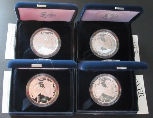 4 AMERICAN EAGLE SILVER DOLLARS PROOF 1994 1995 1999 2003 1 OUNCE OZ NR!