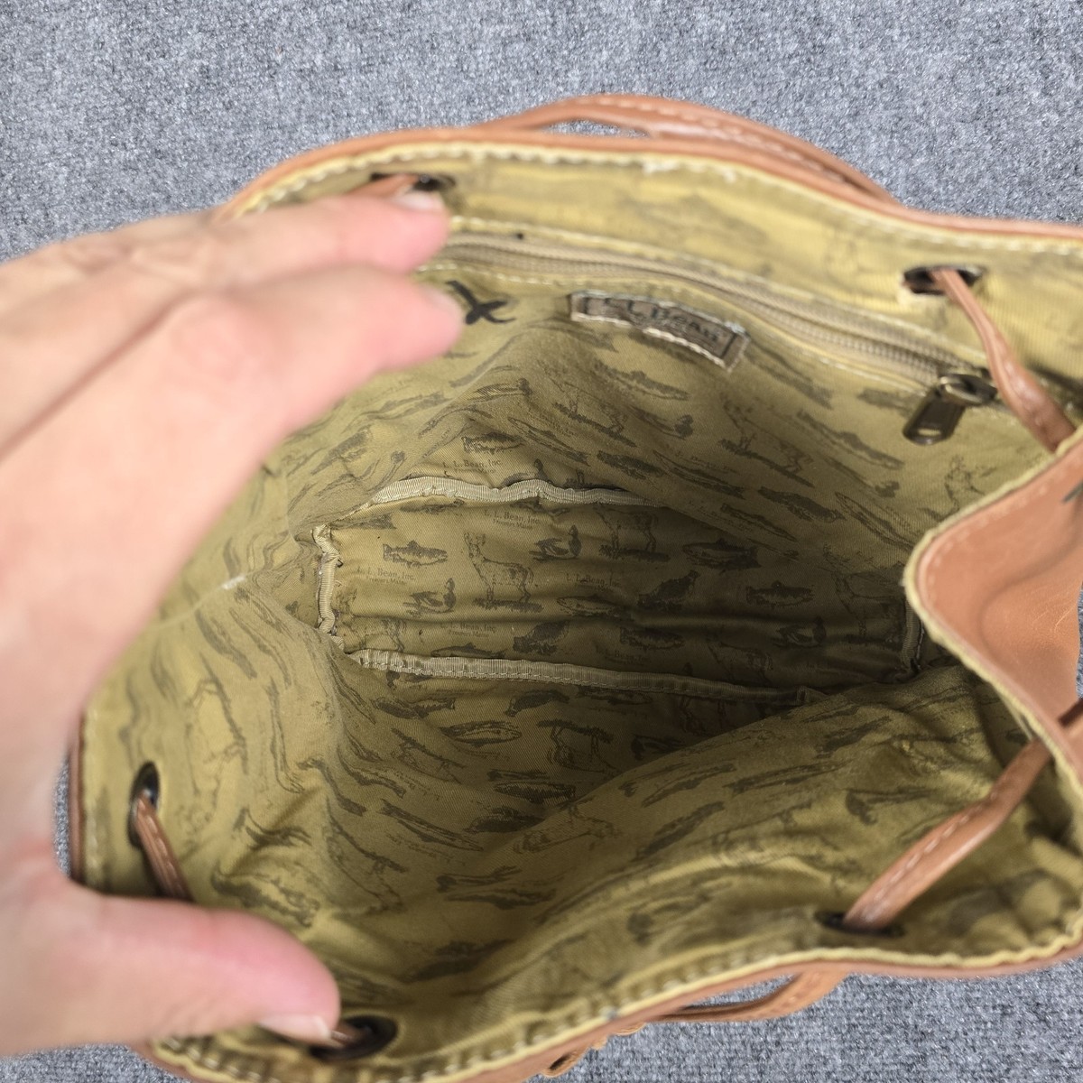 Vintage LL Bean Town and Field Rucksack Brown Leather Drawstring Backpack Purse Vintage LL Bean Town and Field Rucksack Brown Leather  main image 2
