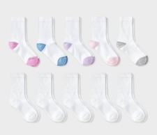 Girls' 10pk Crew Socks - Cat  Jack  White L