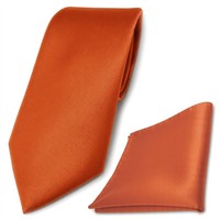 Tigertie Krawatte + Einstecktuch In Orange Rotorange Uni - Binder Tie Polyester