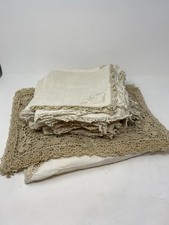 Vintage Hand Made Linen Crochet Lace Tablecloth Napkins  Doilies Lot Embroidery