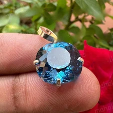 Natural Certified 25 Ct Santa Maria Blue Aquamarine Pendant - Solid 925 Silver