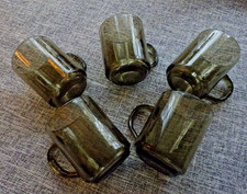 5 x Arcoroc Arc France Smoked Brown Glass Mugs Retro Vintage 240ml