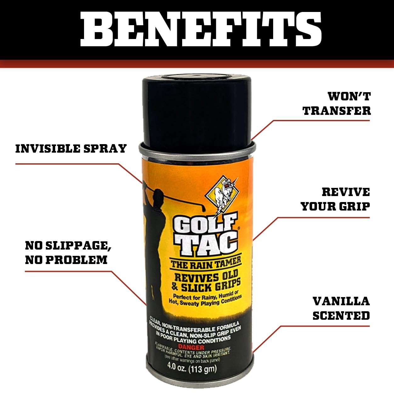 Golf Tac Grip Spray Adhesive for Golf Clubs and Golf Gloves Clean and Invisib...