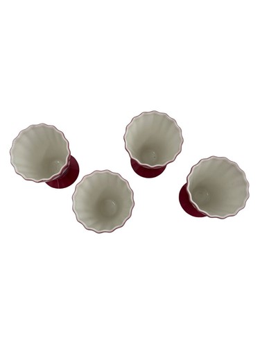 Villeroy Boch Ice Cream Sundae Glasses 1748 Pink/Red Rippled Edge Design RARE - Picture 2 of 5
