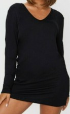 Pretty Little Thing Black Basic Long Sleeve V Neck Plunge T-Shirt Dress US Size4