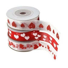 3 Rolls Heart Printed Ribbon Love Ribbon Organza Ribbon Valentine's Day Packa...