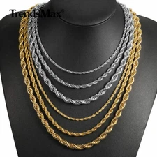 3/5/7mm Twisted Rope Chain Gold Plated Stainless Steel Link Necklace Christmas