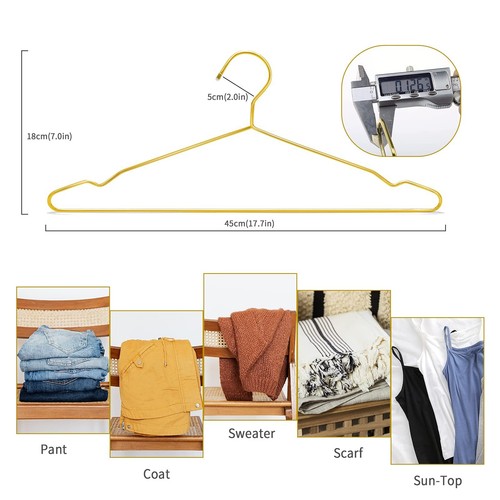 17.7 Inches Gold Metal Coat Hangers Space Saving Wire Hangers Metal Clothes Hang - Picture 3 of 9