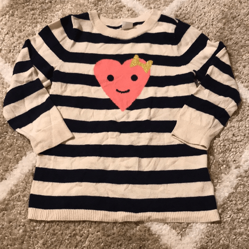 Gap Kids SmileyFace Heart Metallic Gold Bow Striped Sweater - Picture 5 of 5