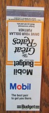 MOBIL GAS STATION & BUDGET CAR RENTALS MATCHBOOK MATCHCOVER -E15