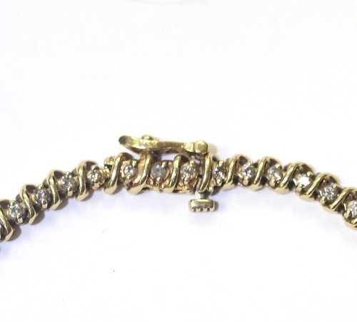 10k yellow gold S-Link 1.08ct I1 I2 J Diamond tennis bracelet 8.9g 7" estate - Picture 3 of 6