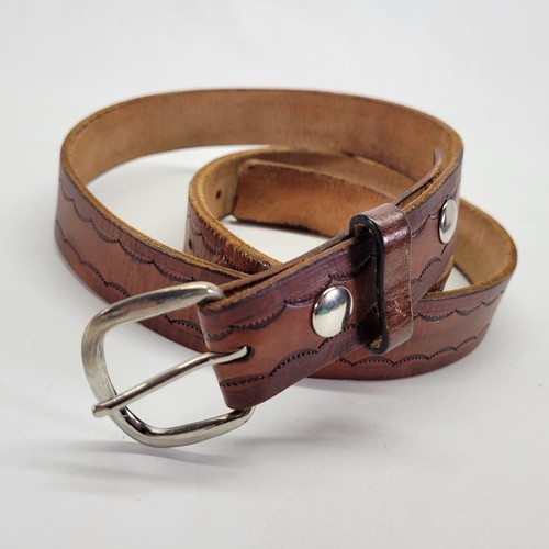 Cinturón de Cuero Tooled 38 40 42 44 Festoneado Vaquero Occidental Marrón De Colección Envejecido - Imagen 4 de 13
