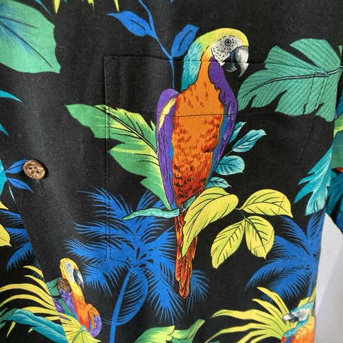 RJC Mens XL Hawaiian Tropical Camp Shirt Black Multicolor Parrot Rain Forest USA - Picture 5 of 7
